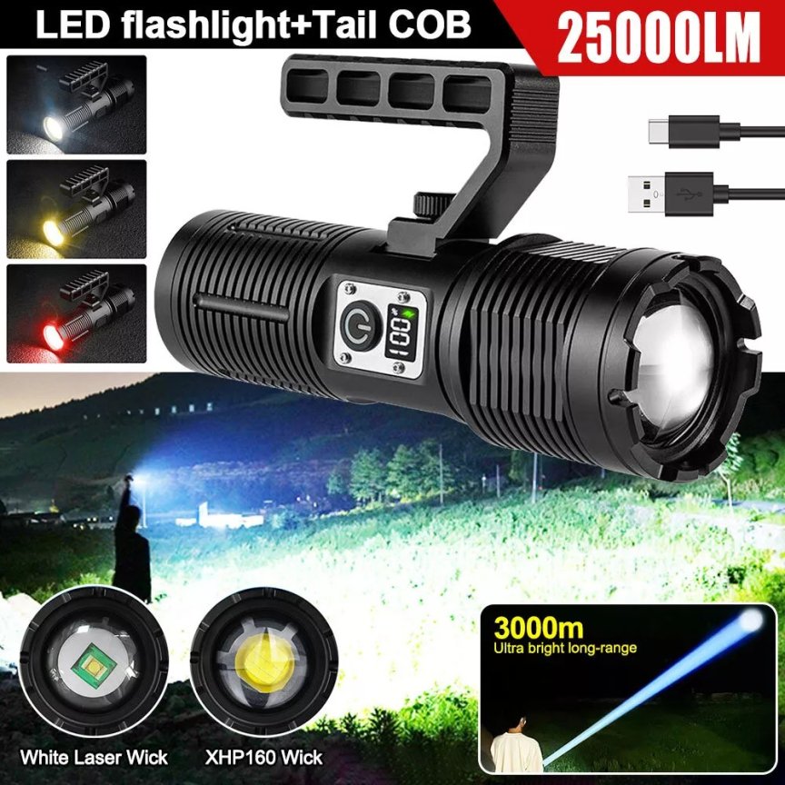 LED baterka so ZOOMOM UItra silná – 3000m dosvit + 8800 mAh batéria + USB nabijatelna + 5 režimov