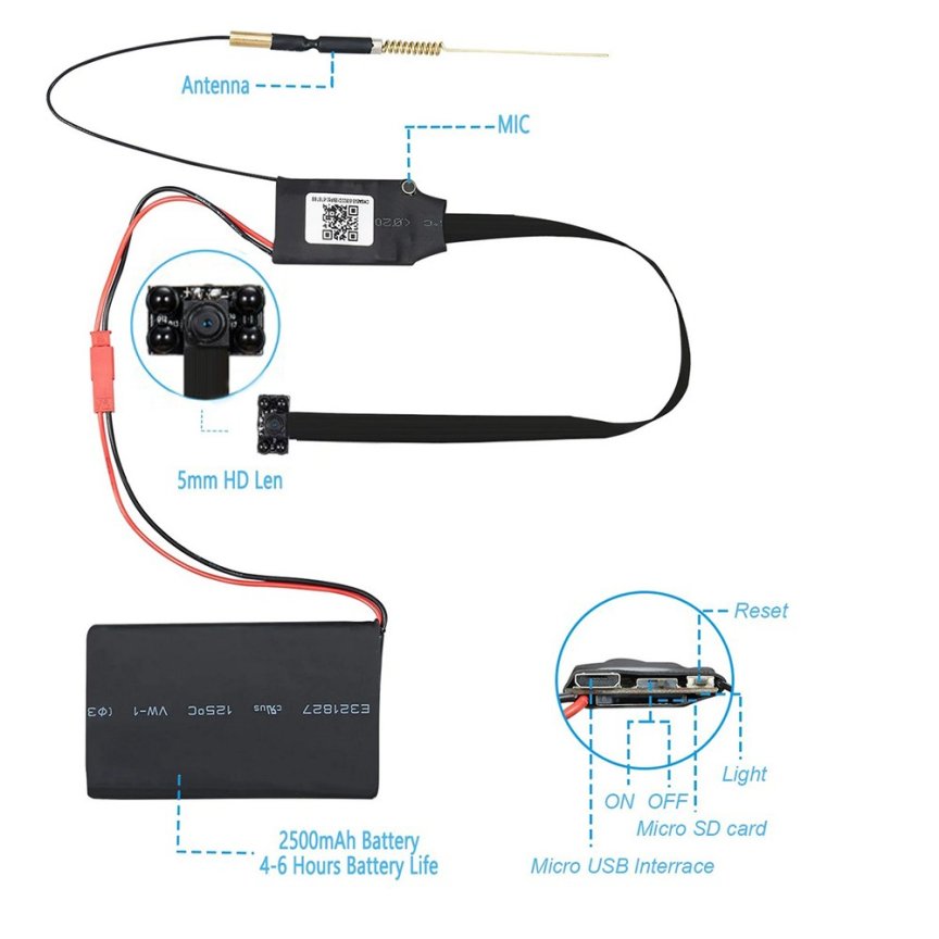 Шпионска камера с дупка 1080P + 4 IR LED нощно виждане / WIFI + P2P