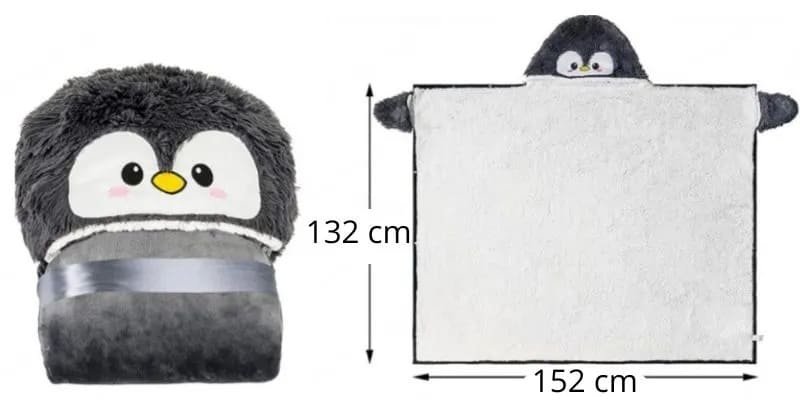 Deka k telce Tučňák s rukávy – přikrývka fleecová hřejivá 150 x 120 cm šedá