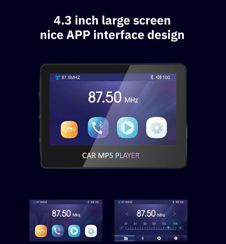 Reproductor MP5 coche multifuncional pantalla 4,3" Bluetooth V5.0 video/audio/foto + transmisor FM y Manos libres