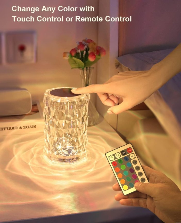 Dotyková krištáľová LED lampa 12,5 cm - prepínanie 16 farieb + diaľkové ovládanie