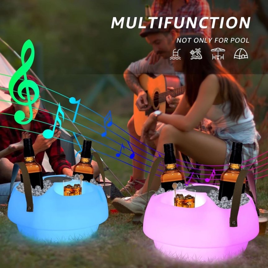 Plávajúci držiak na napoje s 5W Bluetooth reproduktorom + farebné LED svetlo s IP66 ochranou