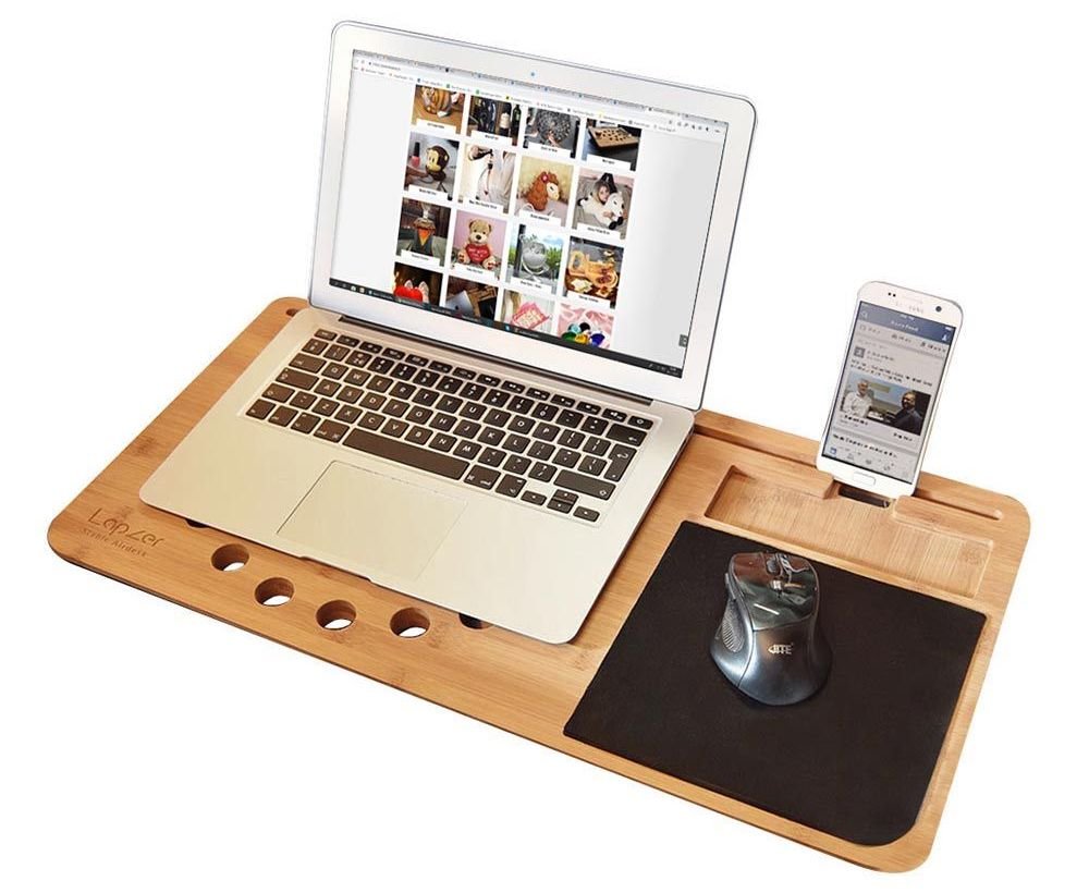 Podložka pod notebook bambusová – pracovní podložka se stojanem na mobil