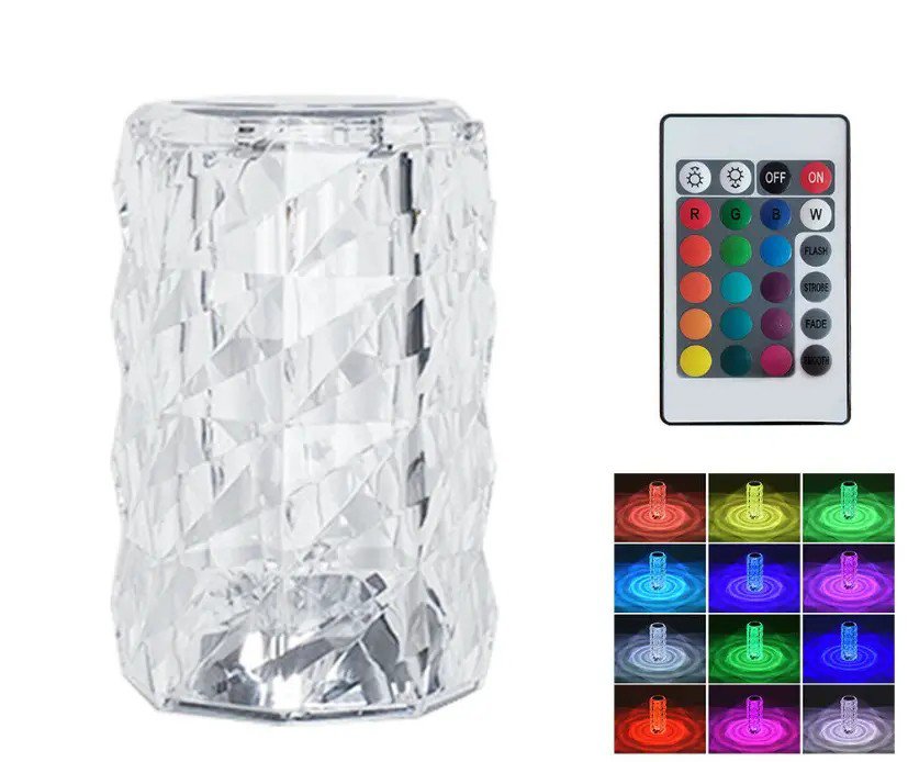 Dotyková krištáľová LED lampa 12,5 cm - prepínanie 16 farieb + diaľkové ovládanie