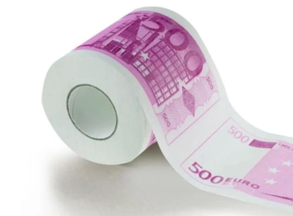 Toaletný papier 500 Euro – rolka so vzorom bankoviek 500€