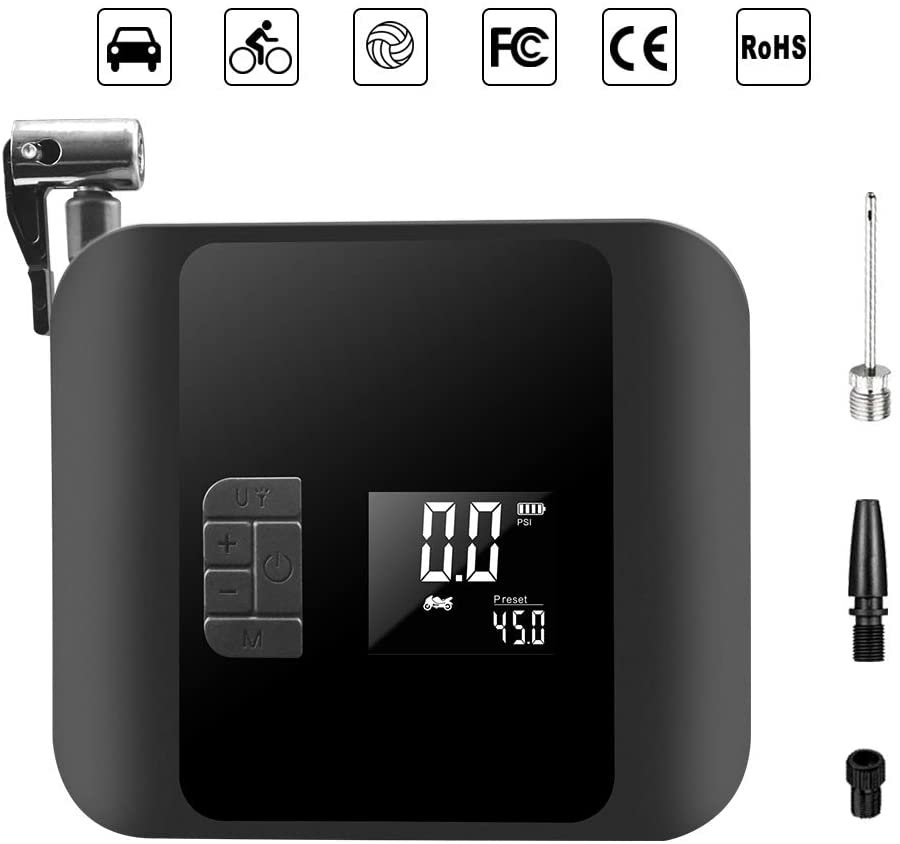 Elektrická pumpa do auta - přenosný 12V kompresor s baterií 2000 mAh + LED osvětlení