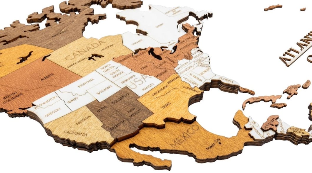 Velká 4D mapa světa 300x150cm – dřevěný obraz mapa světa ze dřeva ORIGINAL