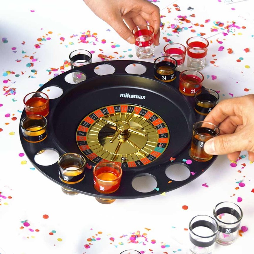 Alkoholová hra Ruleta Deluxe – set s 15 skleničkami a 2 kuličkami
