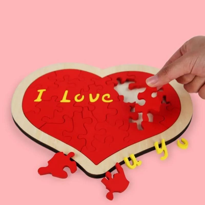 Puzzle srdce skládačka dřevěná 3D – valentýnské puzzle s motivem srdce 24 dílů