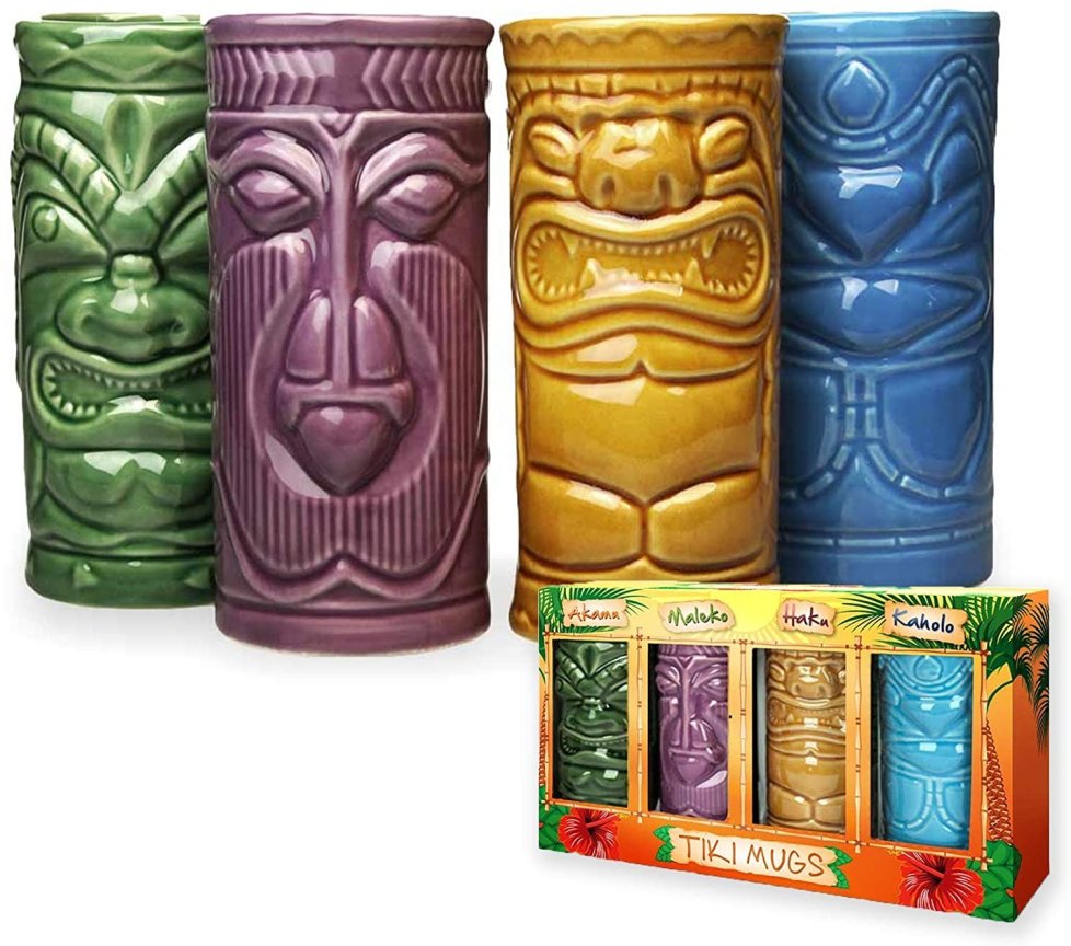 Sada keramických sklenic na koktejly – Koktejlové sklenice Tiki Mugs, 4 kusy