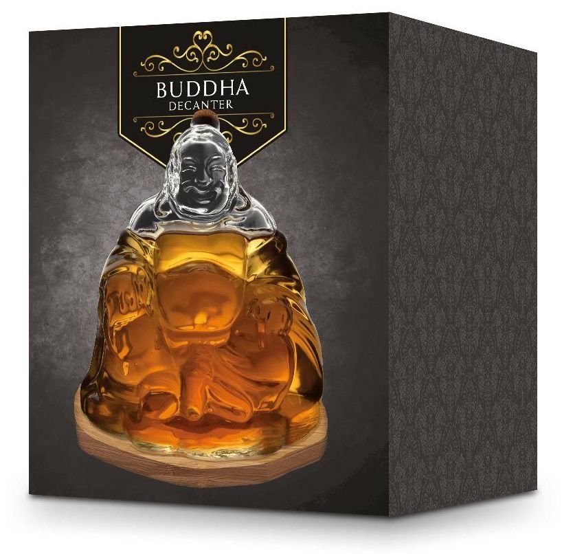 Karafa Buddha skleněná 1 l – nádoba na rum a whisky ručně vyrobená