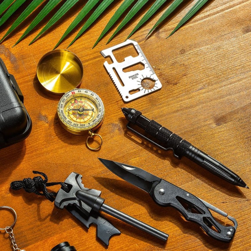 Multifunkčné nástroje na prežitie sada 13v1 – survival kit s multifunkčnými nástrojmi
