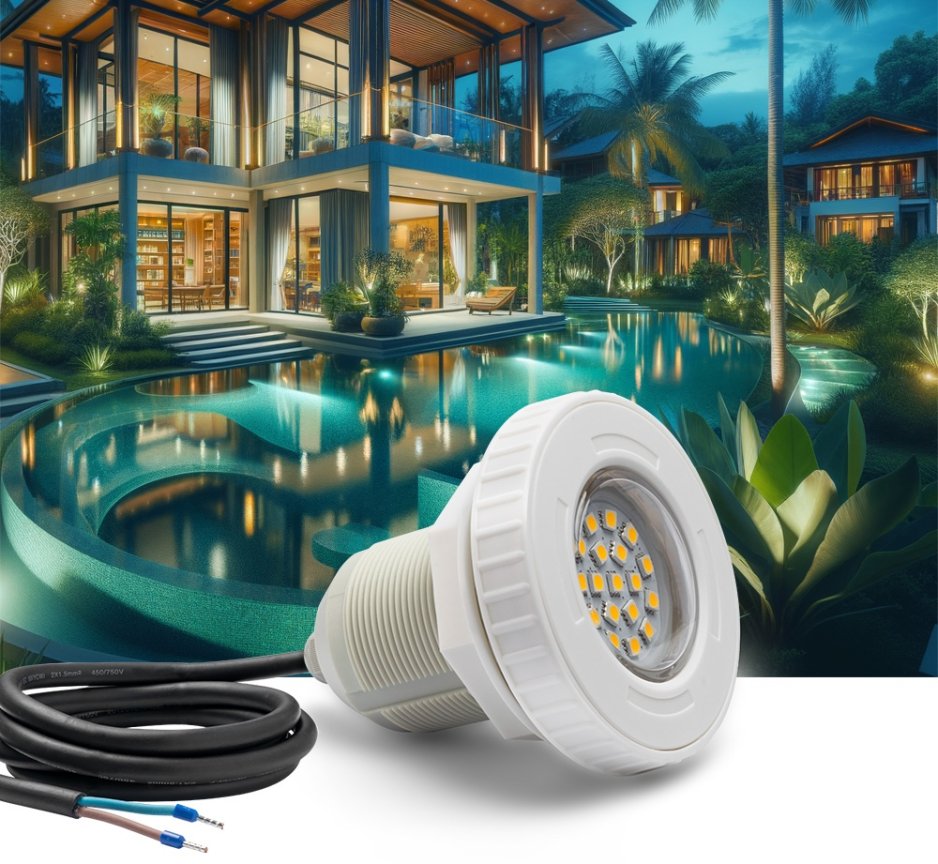 Svetla do bazena vodotesné IP68 s 3W svetlo LED biele 3000K - 103mm pre vinylové bazény alebo jazierka