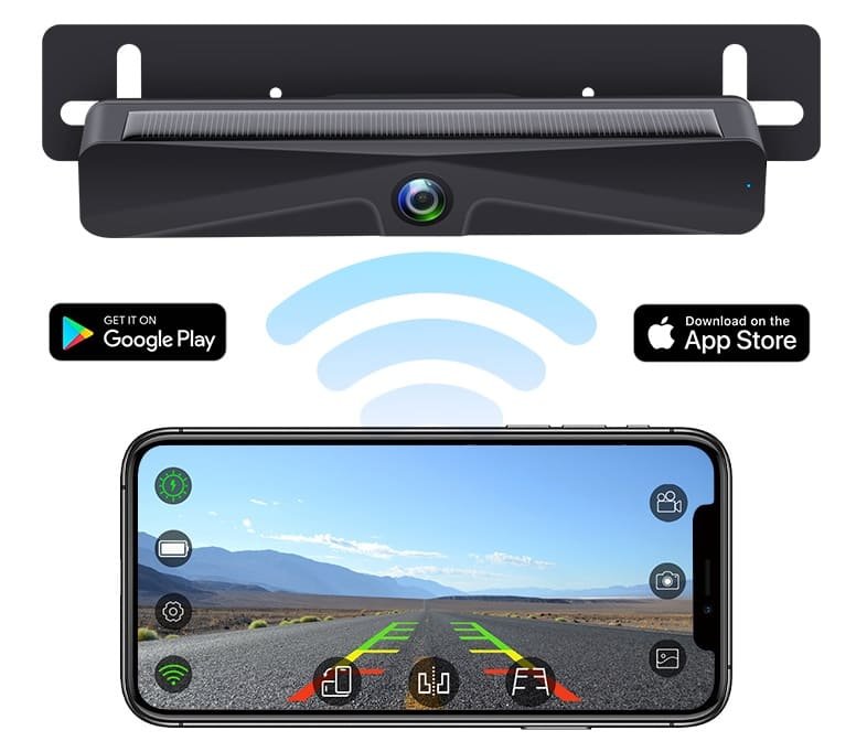 Solární FULL HD couvací bezdrátová kamera sledování přes mobil