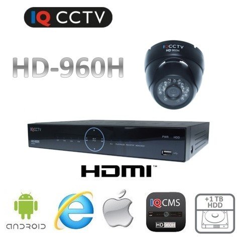 Seturi de camere 960H cu 1x Cameră Dom cu 20m IR + DVR cu 1TB
