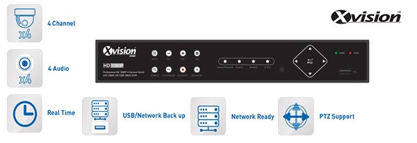 Grabador DVR profesional AHD 1080P/960H/720P - 4 entradas