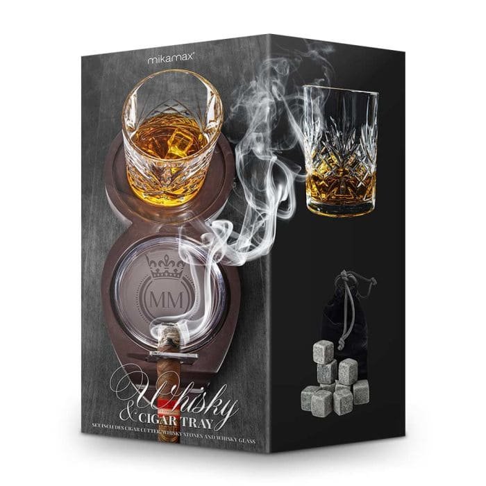 Držák na doutník a sklenici – luxusní whiskey souprava pro pány