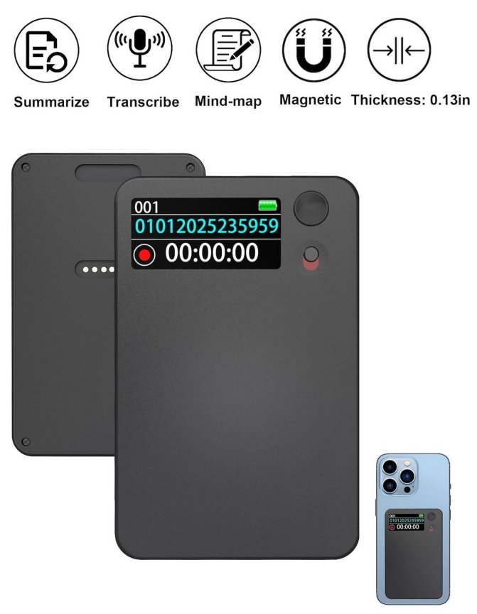 Smart audio AI záznamník hlasu ultratenký - prepis textu + prekladač s podporou 100+ jazykov + 64GB pamäť