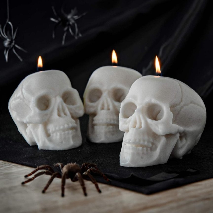 Sviečky lebka – set sviečok na Halloween v tvare lepky voskový 3 ks