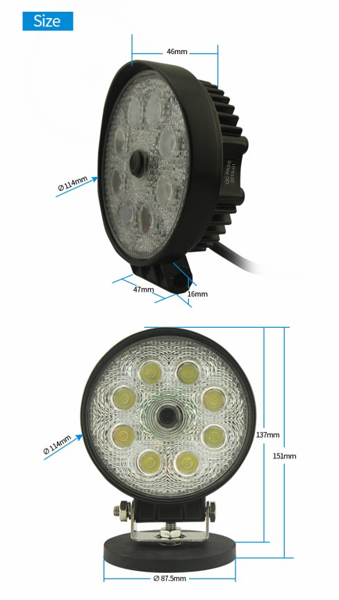 Vodotesná cúvacia kamera s uhlom záberu 120° a pracovným osvetlením 8x LED s dosvitom do 50 m