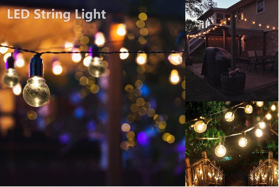 LED svetelné reťaze na záhradu solárne - 15 ks LED žiaroviek s 8m káblom + solárny panel
