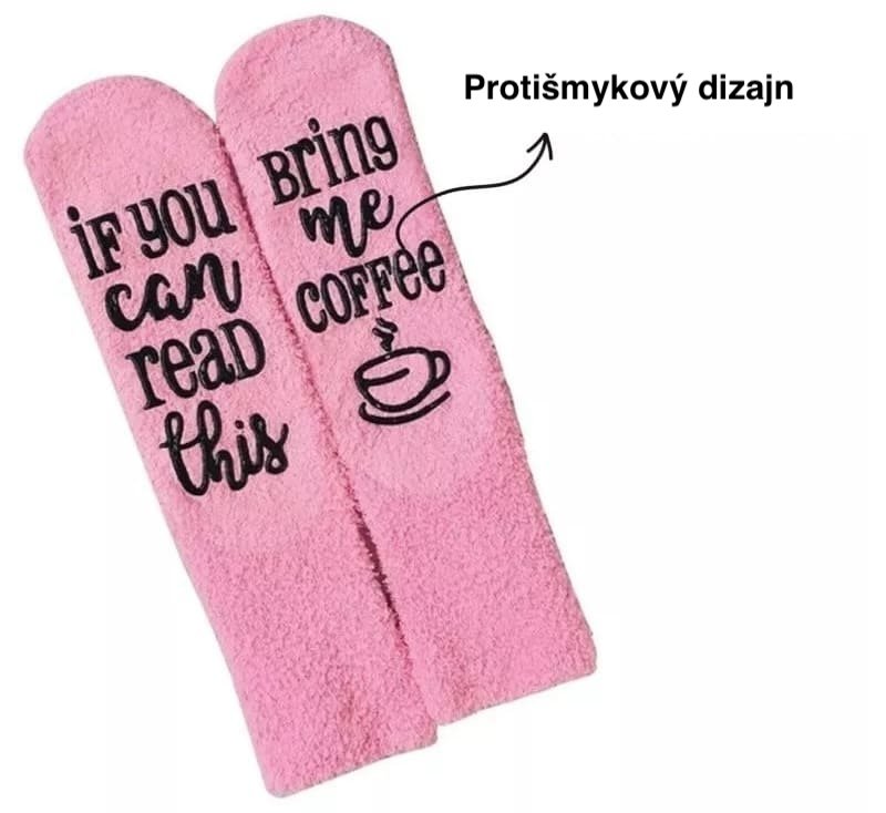 Ponožky dámské hřejivé – ponožky pro dámy růžové protiskluzové s nápisem
