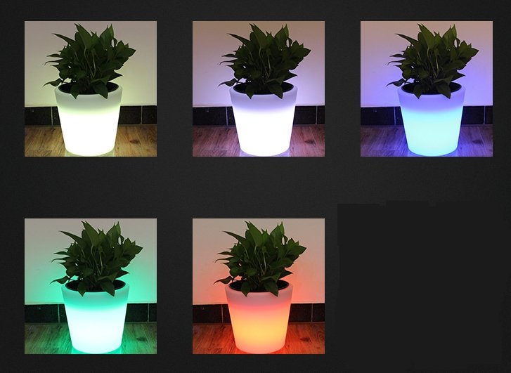 Svietiaci kvetinac farebný plastovy LED 8 RGB režimov vodeodolný s IP44 - rozmery 27x27x28 cm
