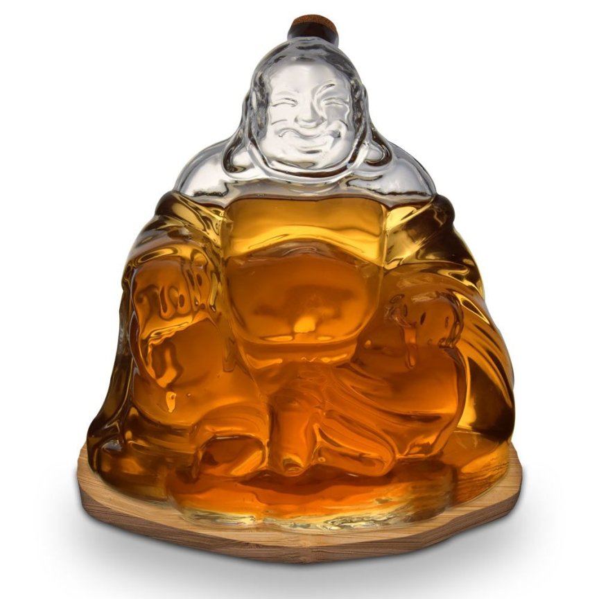 Karafa Buddha skleněná 1 l – nádoba na rum a whisky ručně vyrobená