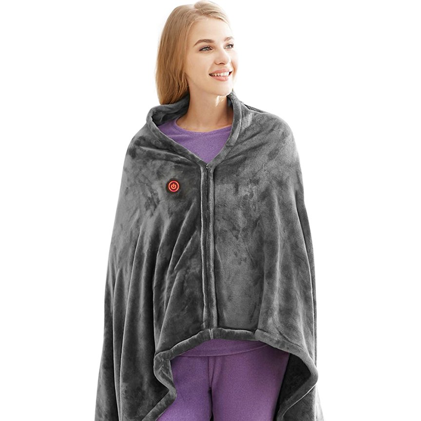 Elektrická vyhřívaná deka – hřejivé poncho se 3 úrovněmi teploty až do 60 °C