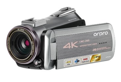 4K videokamera Ordro AZ50 s WiFi + nočné videnie + makro a teleobjektív + LED osvetlenie + praktický kufrík