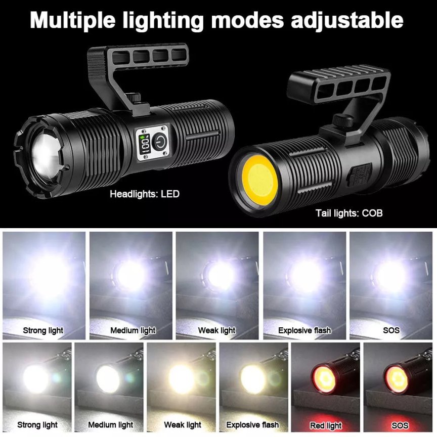 LED baterka so ZOOMOM UItra silná – 3000m dosvit + 8800 mAh batéria + USB nabijatelna + 5 režimov