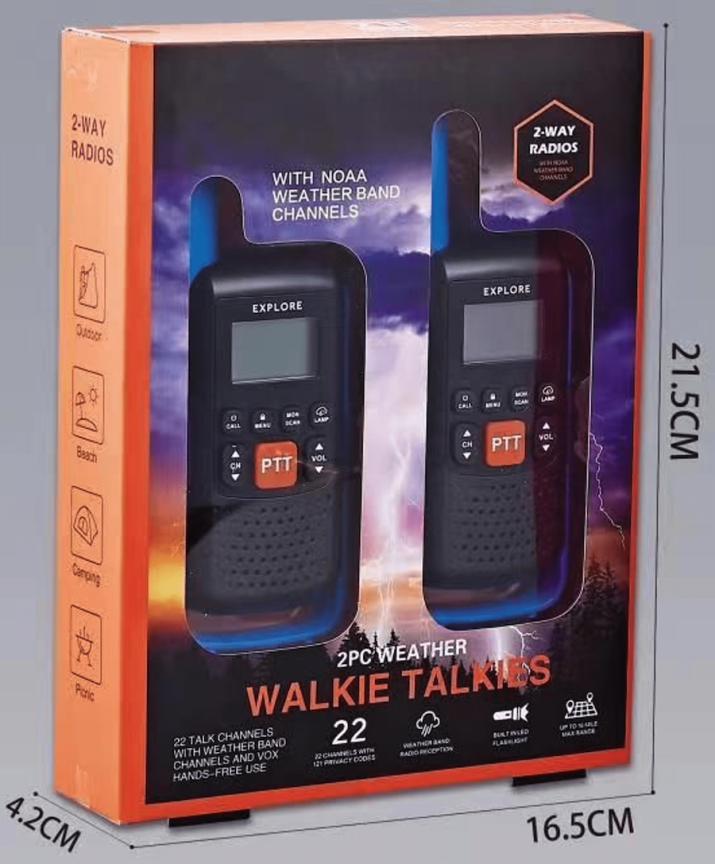 Walkie Talkie vysielačky pre turistiku, stavbu a outdoor – 22CH + VOX + LED
