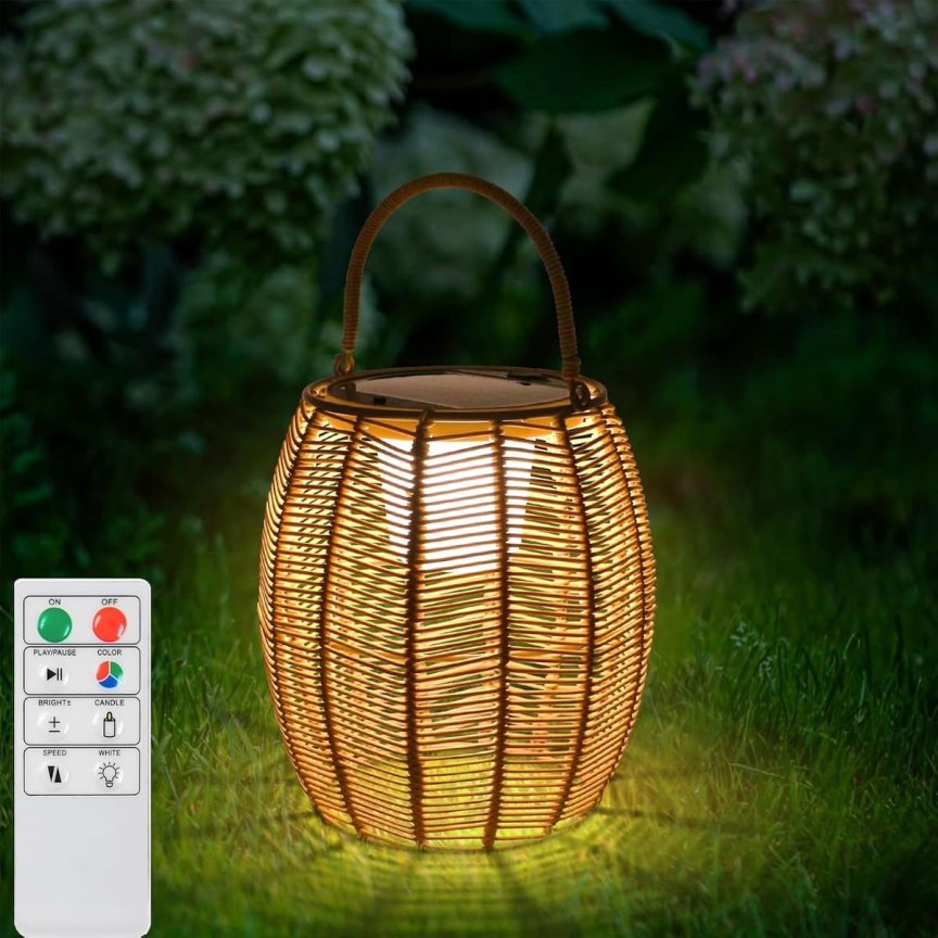 Ratanová solárna LED lampa - ratanový lampáš farebný RGB s krytím IP44