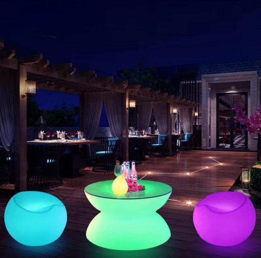 LED svietiace kreslo z plastu vonkajšie - RGB farebný taburet 56x46cm vodeodolný s IP44
