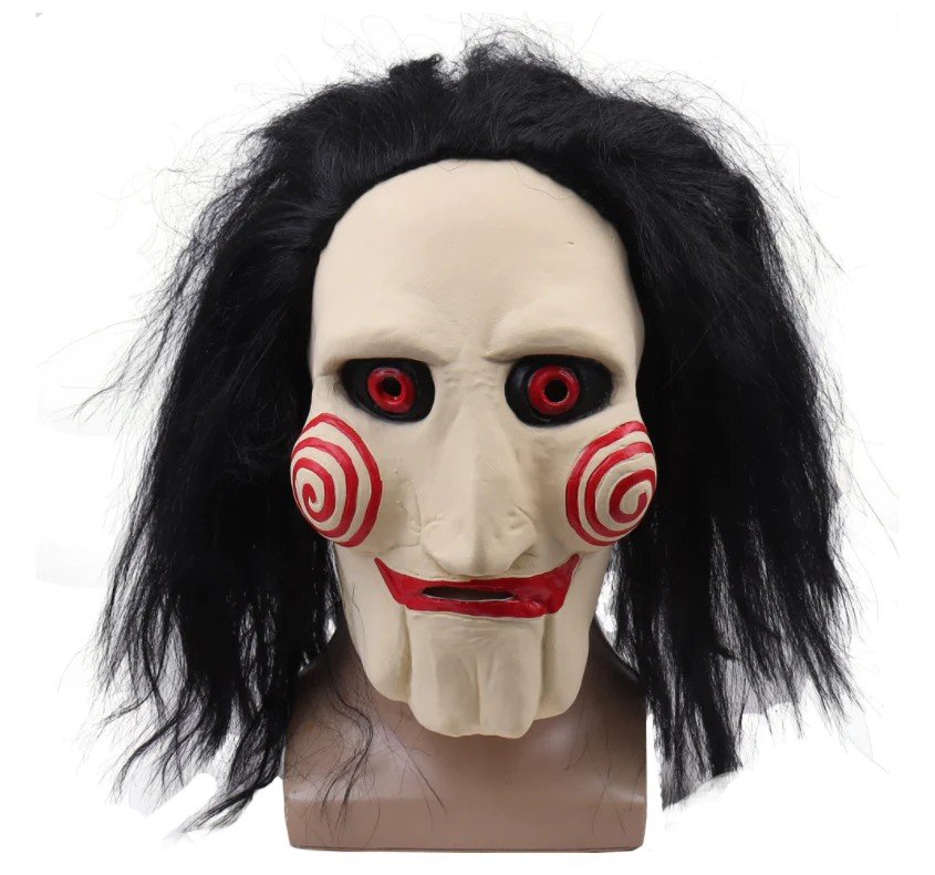 Maska na obličej Jigsaw – hororová maska na Halloween párty pro dospělé i děti