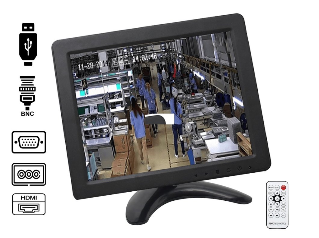 CCTV LCD monitor 8" s BNC, HDMI, VGA, AV, USB + reproduktory a dálkové ovládání