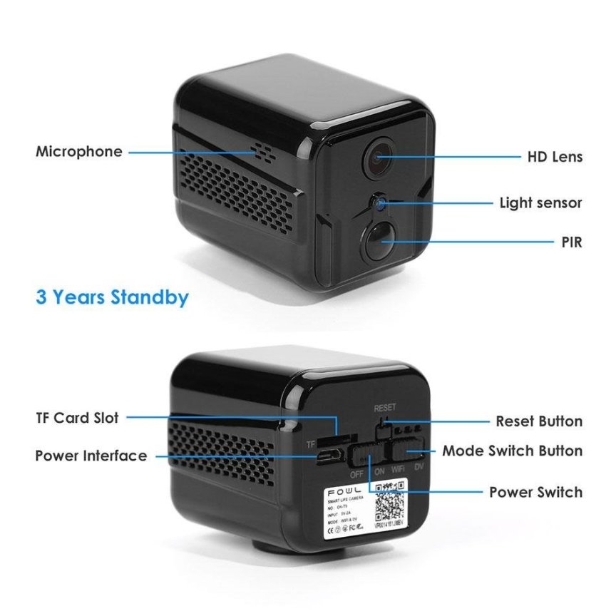 Миниатюрна FULL HD IP камера с държач PIR detection WiFi + IR LED нощно виждане