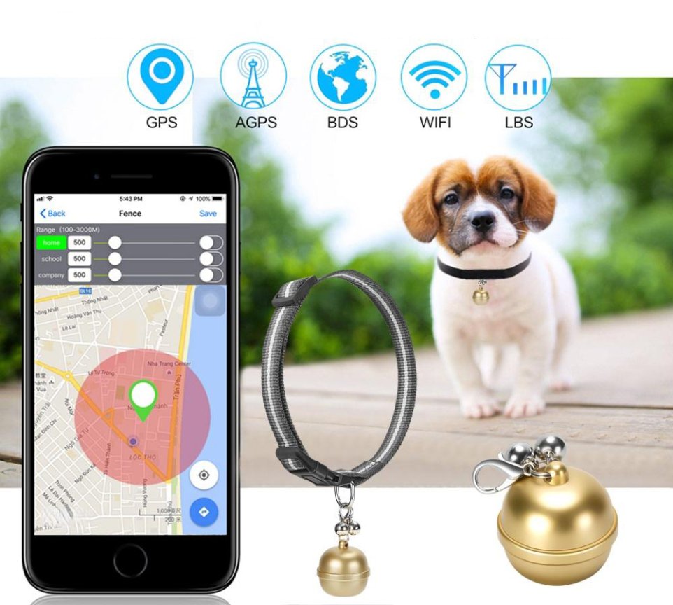 Sledovací Mini GPS lokátor pro zvířata - psy/kočky s Wifi a LBS sledováním - IP67