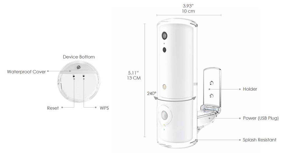 Telecamera IP WiFi per esterno HD iSensor Patio - girevole di 240°