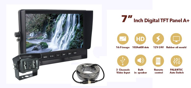 סט חניה לרכב AHD - צג LCD בגודל 7 אינץ' ומצלמה עם 18 נוריות IR