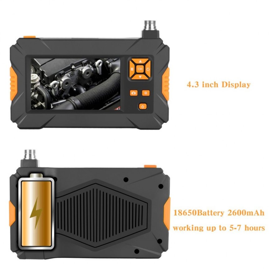 Endoscope camera with 8xLED, 4,3" display and 5m cable