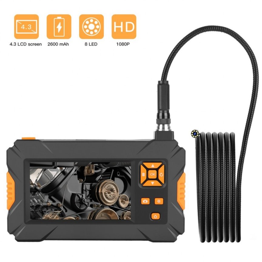 Endoscope camera with 8xLED, 4,3" display and 5m cable