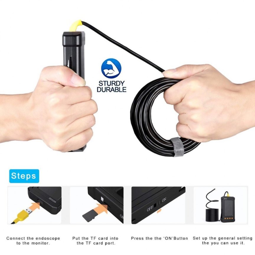 Borescope FULL HD camera waterproof + 4,3" display + 6xLED