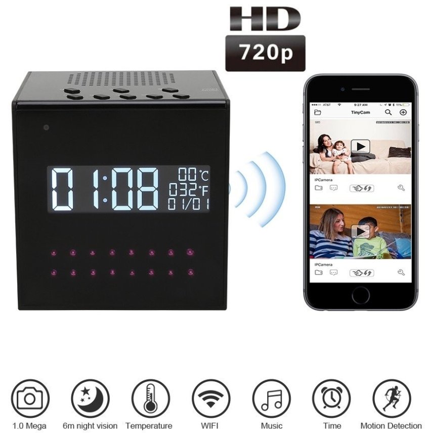 Високоговорител и Будилник с HD камера + детекция на движение + IR