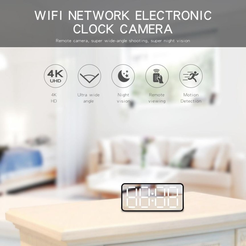 Скрита камера 4K P2P/Wi-Fi в будилник + IR LED + 140° ъгъл