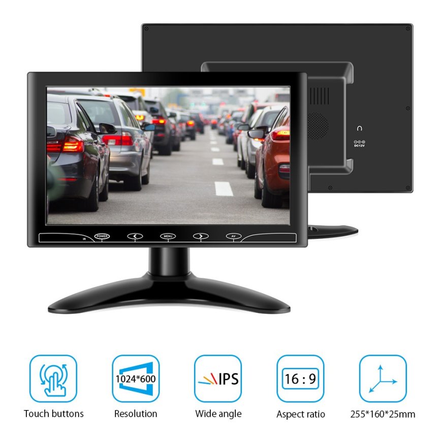 Monitor WiFi 10" Mirror link - Conexión HDMI, VGA, AV