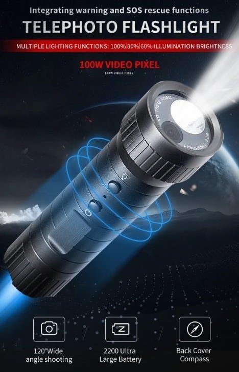 Fotocamera torcia FULL HD con IPX6 + luce LED + bussola