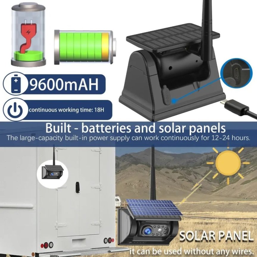 Kit retromarcia solare - Monitor 5" + telecamera magnetica wifi wireless HD 720P