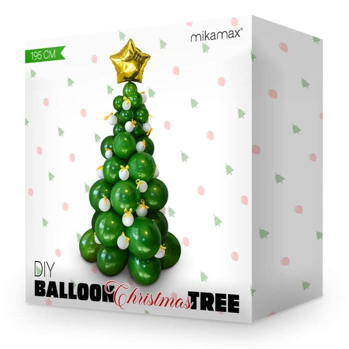 Vánoční stromek z balonů – nafukovací stromek ze 66 balonů (bílá/zelená) 195 cm