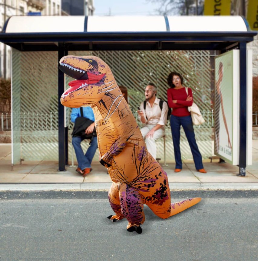 Kostým dinosaurus T-Rex – nafukovací oblek dinosaura XXL do výšky 2,2 m + ventilátor